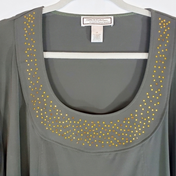 Simonton Says forest green long sleeve top 2X - Picture 2 of 5